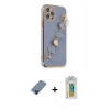 MARSİLYAN™- iPhone 12 Pro Kılıf Nova Işık Prime - Siyah Polymer Nano Ekran Koruyucu + Mavi Metal Kamera Lens Koruma Cam
