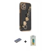 MARSİLYAN™- iPhone 12 Pro Kılıf Nova Işık Prime - Siyah Polymer Nano Ekran Koruyucu + Renkli Kamera Lens Koruma Cam - SI