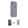 MARSİLYAN™- iPhone 12 Pro Kılıf Nova Işık Prime - Siyah Polymer Nano Ekran Koruyucu + Neon Fosforlu Kamera Lens - YL