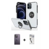 MARSİLYAN™- iPhone 12 Pro Kılıf Odak Form Prime - Şeffaf Uv Polymer Nano Ekran Koruyucu + Neon Fosforlu Kamera Lens - BZ