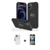 MARSİLYAN™- iPhone 12 Pro Kılıf Odak Form Prime - Siyah 34D Hayalet Izgaralı Cam + Shine Kamera Lens - GS