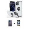 MARSİLYAN™- iPhone 12 Pro Kılıf Odak Form Prime - Siyah 34D Hayalet Izgaralı Cam + Neon Fosforlu Kamera Lens - MI