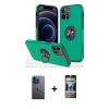 MARSİLYAN™- iPhone 12 Pro Kılıf Odak Form Prime - Siyah 34D Hayalet Izgaralı Cam + Neon Fosforlu Kamera Lens - MI