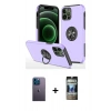 MARSİLYAN™- iPhone 12 Pro Kılıf Odak Form Prime - Siyah 34D Hayalet Izgaralı Cam + Neon Fosforlu Kamera Lens - MI