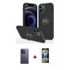 MARSİLYAN™- iPhone 12 Pro Kılıf Odak Form Prime - Siyah 34D Hayalet Izgaralı Cam + Neon Fosforlu Kamera Lens - MI