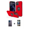 MARSİLYAN™- iPhone 12 Pro Kılıf Odak Form Prime - Siyah 34D Hayalet Izgaralı Cam + Neon Fosforlu Kamera Lens - MI