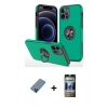 MARSİLYAN™- iPhone 12 Pro Kılıf Odak Form Prime - Siyah 34D Hayalet Izgaralı Cam + Metal Kamera Lens Koruma Cam - MI
