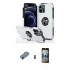 MARSİLYAN™- iPhone 12 Pro Kılıf Odak Form Prime - Siyah 34D Hayalet Izgaralı Cam + Metal Kamera Lens Koruma Cam - MR