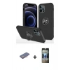 MARSİLYAN™- iPhone 12 Pro Kılıf Odak Form Prime - Siyah 34D Hayalet Izgaralı Cam + Renkli Kamera Lens Koruma Cam - PE