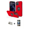 MARSİLYAN™- iPhone 12 Pro Kılıf Odak Form Prime - Siyah 34D Hayalet Izgaralı Cam + Rainbow Kamera Lens Koruma Cam - GD