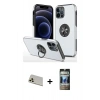 MARSİLYAN™- iPhone 12 Pro Kılıf Odak Form Prime - Siyah 34D Hayalet Izgaralı Cam + Rainbow Kamera Lens Koruma Cam - GD