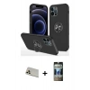 MARSİLYAN™- iPhone 12 Pro Kılıf Odak Form Prime - Siyah 34D Hayalet Izgaralı Cam + Rainbow Kamera Lens Koruma Cam - GD