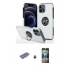 MARSİLYAN™- iPhone 12 Pro Kılıf Odak Form Prime - Siyah 34D Hayalet Izgaralı Cam + Renkli Kamera Lens Koruma Cam - PE