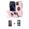 MARSİLYAN™- iPhone 12 Pro Kılıf Odak Form Prime - Siyah 34D Hayalet Izgaralı Cam + Neon Fosforlu Kamera Lens - SI