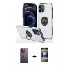MARSİLYAN™- iPhone 12 Pro Kılıf Odak Form Prime - Siyah 34D Hayalet Izgaralı Cam + Neon Fosforlu Kamera Lens - SI