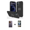 MARSİLYAN™- iPhone 12 Pro Kılıf Odak Form Prime - Siyah 34D Hayalet Izgaralı Cam + Neon Fosforlu Kamera Lens - SI