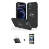 MARSİLYAN™- iPhone 12 Pro Kılıf Odak Form Prime - Siyah 34D Hayalet Izgaralı Cam + Kamera Lens Koruma Cam - SF