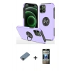 MARSİLYAN™- iPhone 12 Pro Kılıf Odak Form Prime - Siyah 34D Hayalet Izgaralı Cam + Shine Kamera Lens Koruma Cam - SH