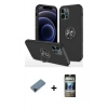 MARSİLYAN™- iPhone 12 Pro Kılıf Odak Form Prime - Siyah 34D Hayalet Izgaralı Cam + Shine Kamera Lens Koruma Cam - SH