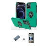 MARSİLYAN™- iPhone 12 Pro Kılıf Odak Form Prime - Siyah 34D Hayalet Izgaralı Cam + Shine Kamera Lens Koruma Cam - SH