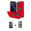 MARSİLYAN™- iPhone 12 Pro Kılıf Odak Form Prime - Siyah 34D Hayalet Izgaralı Cam + Neon Fosforlu Kamera Lens - YL