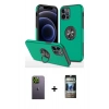 MARSİLYAN™- iPhone 12 Pro Kılıf Odak Form Prime - Siyah 34D Hayalet Izgaralı Cam + Neon Fosforlu Kamera Lens - YL