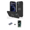 MARSİLYAN™- iPhone 12 Pro Kılıf Odak Form Prime - Siyah 360 Mat Full Body Arka Koruyucu + Renkli Kamera Lens Koruma Cam - SI