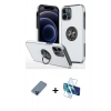 MARSİLYAN™- iPhone 12 Pro Kılıf Odak Form Prime - Siyah 3D Antistatik Cam Ekran Koruyucu + Metal Kamera Lens Koruma Cam - MI