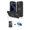 MARSİLYAN™- iPhone 12 Pro Kılıf Odak Form Prime - Siyah 3D Antistatik Cam Ekran Koruyucu + Neon Fosforlu Kamera Lens - MI