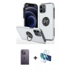 MARSİLYAN™- iPhone 12 Pro Kılıf Odak Form Prime - Siyah 3D Antistatik Cam Ekran Koruyucu + Neon Fosforlu Kamera Lens - BZ