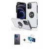 MARSİLYAN™- iPhone 12 Pro Kılıf Odak Form Prime - Siyah 3D Antistatik Cam Ekran Koruyucu + Neon Fosforlu Kamera Lens - MI