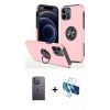 MARSİLYAN™- iPhone 12 Pro Kılıf Odak Form Prime - Siyah 3D Antistatik Cam Ekran Koruyucu + Neon Fosforlu Kamera Lens - BZ