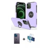 MARSİLYAN™- iPhone 12 Pro Kılıf Odak Form Prime - Siyah 3D Antistatik Cam Ekran Koruyucu + Neon Fosforlu Kamera Lens - MI