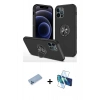 MARSİLYAN™- iPhone 12 Pro Kılıf Odak Form Prime - Siyah 3D Antistatik Cam Ekran Koruyucu + Shine Kamera Lens Koruma Cam - MI