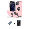 MARSİLYAN™- iPhone 12 Pro Kılıf Odak Form Prime - Siyah 3D Antistatik Hayalet Cam Ekran Koruyucu + Metal Kamera Lens Koruma Cam - AKYL