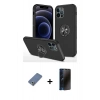 MARSİLYAN™- iPhone 12 Pro Kılıf Odak Form Prime - Siyah 3D Antistatik Hayalet Cam Ekran Koruyucu + Metal Kamera Lens Koruma Cam - AKYL