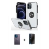 MARSİLYAN™- iPhone 12 Pro Kılıf Odak Form Prime - Siyah 3D Antistatik Hayalet Cam Ekran Koruyucu + Neon Fosforlu Kamera Lens - MI