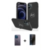 MARSİLYAN™- iPhone 12 Pro Kılıf Odak Form Prime - Siyah 3D Antistatik Hayalet Cam Ekran Koruyucu + Neon Fosforlu Kamera Lens - MI