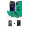 MARSİLYAN™- iPhone 12 Pro Kılıf Odak Form Prime - Siyah 3D Antistatik Hayalet Cam Ekran Koruyucu + Neon Fosforlu Kamera Lens - MI
