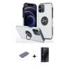 MARSİLYAN™- iPhone 12 Pro Kılıf Odak Form Prime - Siyah 3D Antistatik Hayalet Cam Ekran Koruyucu + Renkli Kamera Lens Koruma Cam - MI