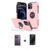 MARSİLYAN™- iPhone 12 Pro Kılıf Odak Form Prime - Siyah 3D Antistatik Hayalet Cam Ekran Koruyucu + Neon Fosforlu Kamera Lens - BZ