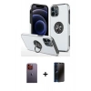 MARSİLYAN™- iPhone 12 Pro Kılıf Odak Form Prime - Siyah 3D Antistatik Hayalet Cam Ekran Koruyucu + Neon Fosforlu Kamera Lens - TU