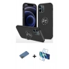 MARSİLYAN™- iPhone 12 Pro Kılıf Odak Form Prime - Siyah 3D Antistatik Seramik Nano Ekran Koruyucu + Shine Kamera Lens Koruma Cam - GD