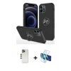 MARSİLYAN™- iPhone 12 Pro Kılıf Odak Form Prime - Siyah 3D Antistatik Seramik Nano Ekran Koruyucu + Shine Kamera Lens - GD