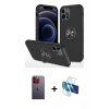 MARSİLYAN™- iPhone 12 Pro Kılıf Odak Form Prime - Siyah 3D Antistatik Seramik Nano Ekran Koruyucu + Turuncu Neon Fosforlu Kamera Lens