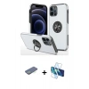 MARSİLYAN™- iPhone 12 Pro Kılıf Odak Form Prime - Siyah 3D Antistatik Seramik Nano Ekran Koruyucu + Renkli Kamera Lens Koruma Cam - YL