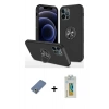 MARSİLYAN™- iPhone 12 Pro Kılıf Odak Form Prime - Siyah Polymer Nano Ekran Koruyucu + Metal Kamera Lens Koruma Cam - AKYL