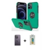 MARSİLYAN™- iPhone 12 Pro Kılıf Odak Form Prime - Siyah Polymer Nano Ekran Koruyucu + Neon Fosforlu Kamera Lens - BZ