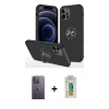 MARSİLYAN™- iPhone 12 Pro Kılıf Odak Form Prime - Siyah Polymer Nano Ekran Koruyucu + Neon Fosforlu Kamera Lens - BZ