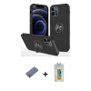 MARSİLYAN™- iPhone 12 Pro Kılıf Odak Form Prime - Siyah Polymer Nano Ekran Koruyucu + Metal Kamera Lens Koruma Cam - GD